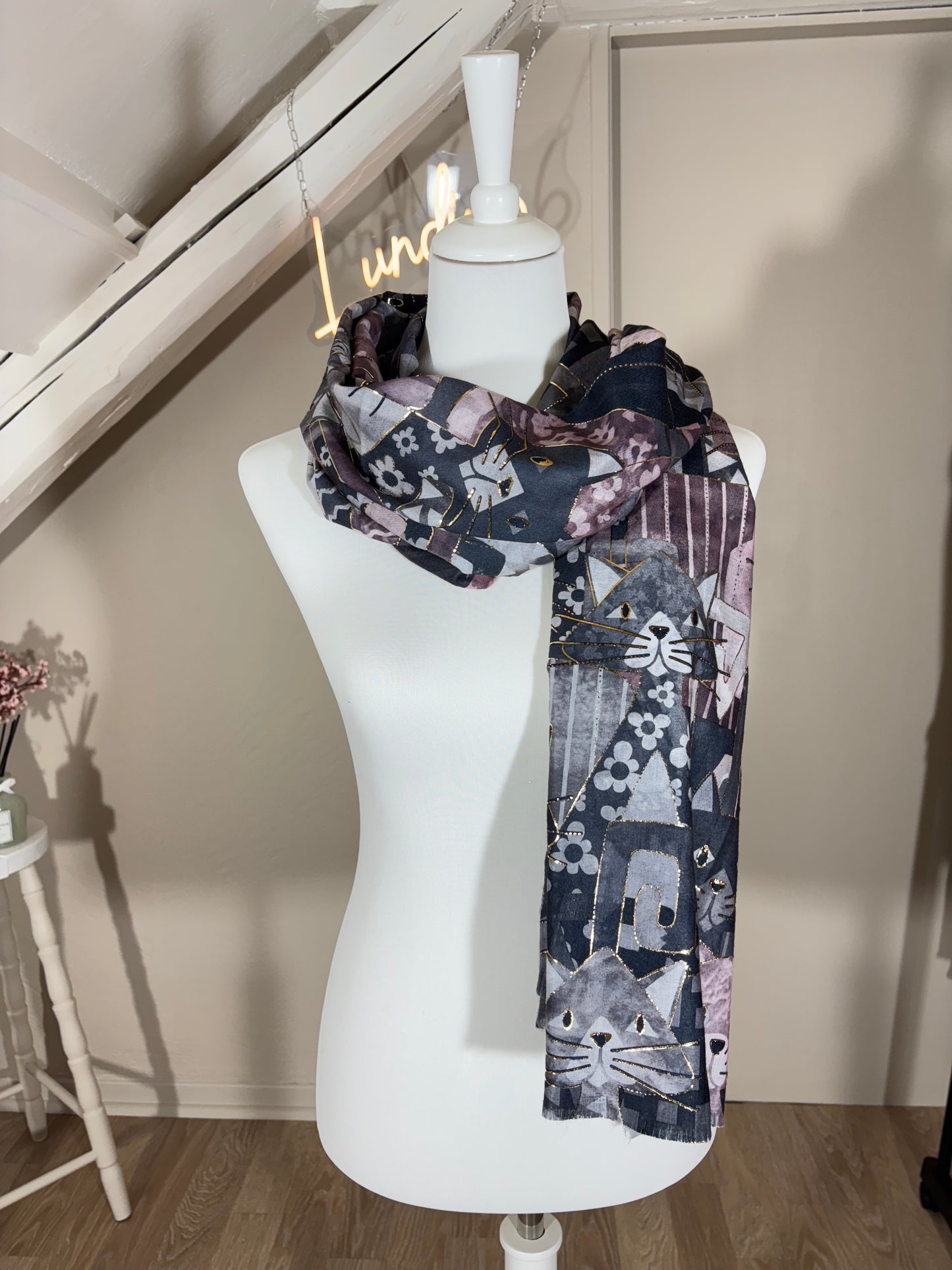 Foulard chats doré - violet