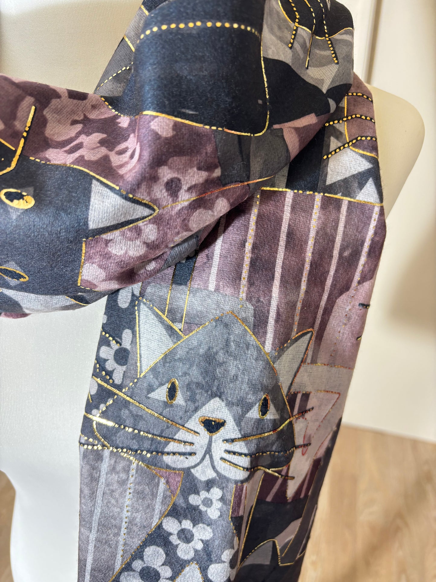 Foulard chats doré - violet