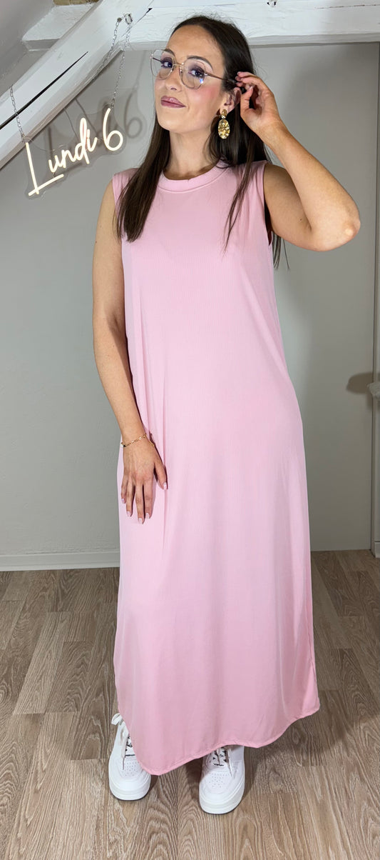 Robe longue sans manches rose