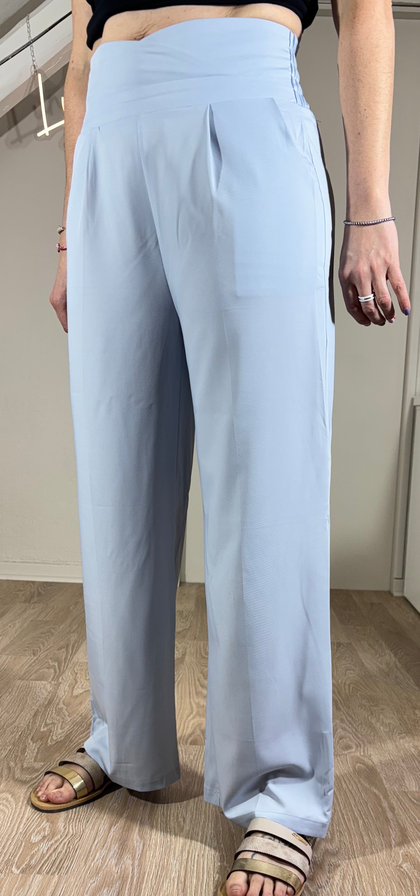 Pantalon taille haute bleu ou blanc