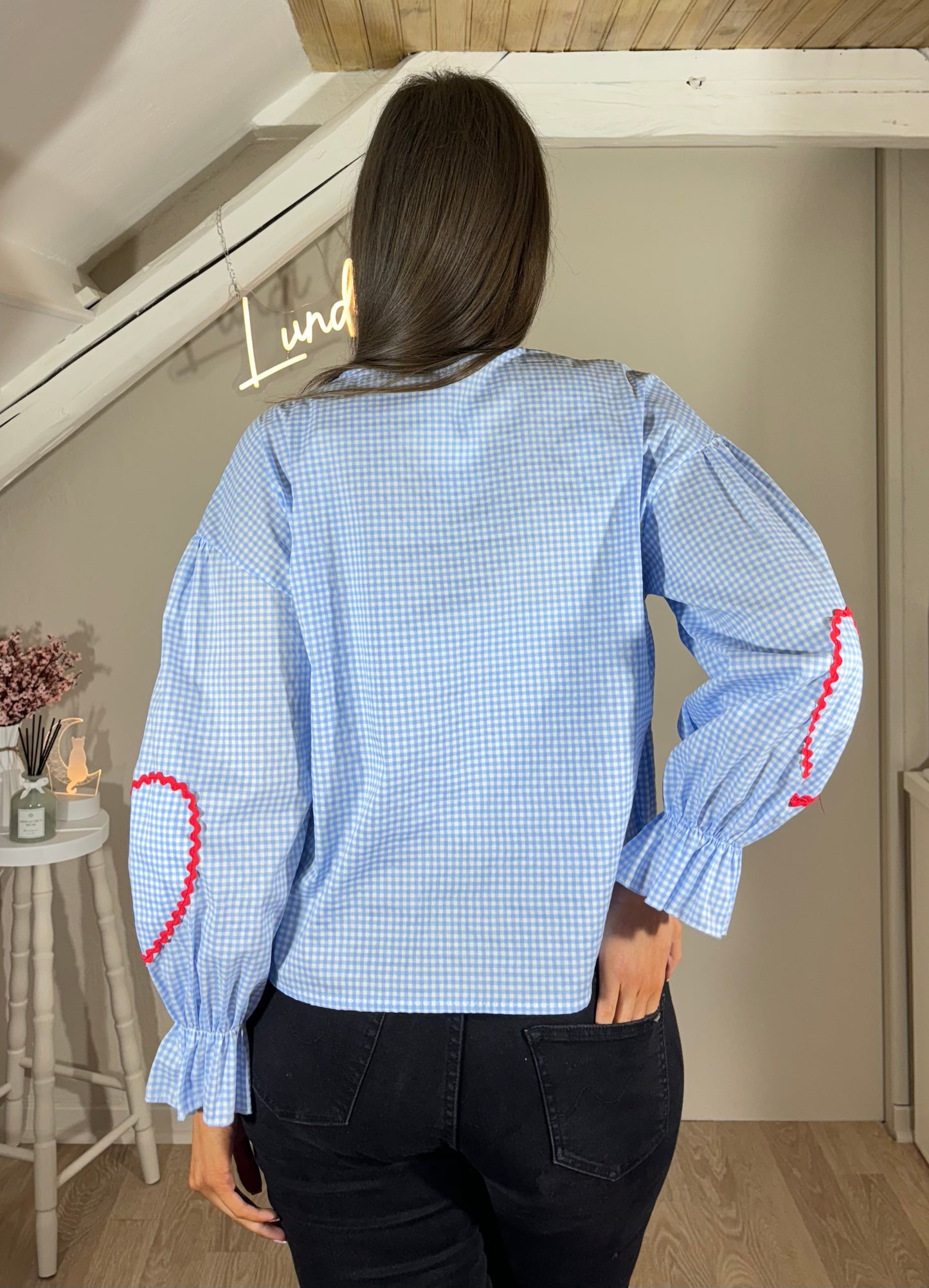 Blouse nœuds vichy - bleue