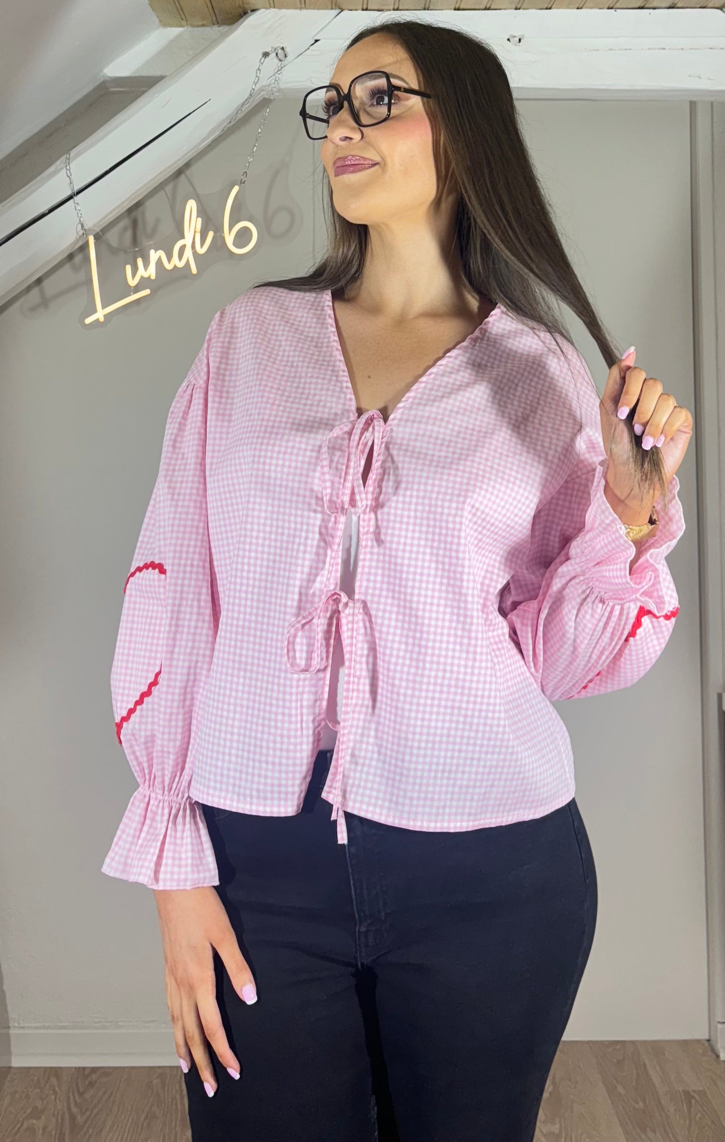 Blouse nœuds vichy - rose