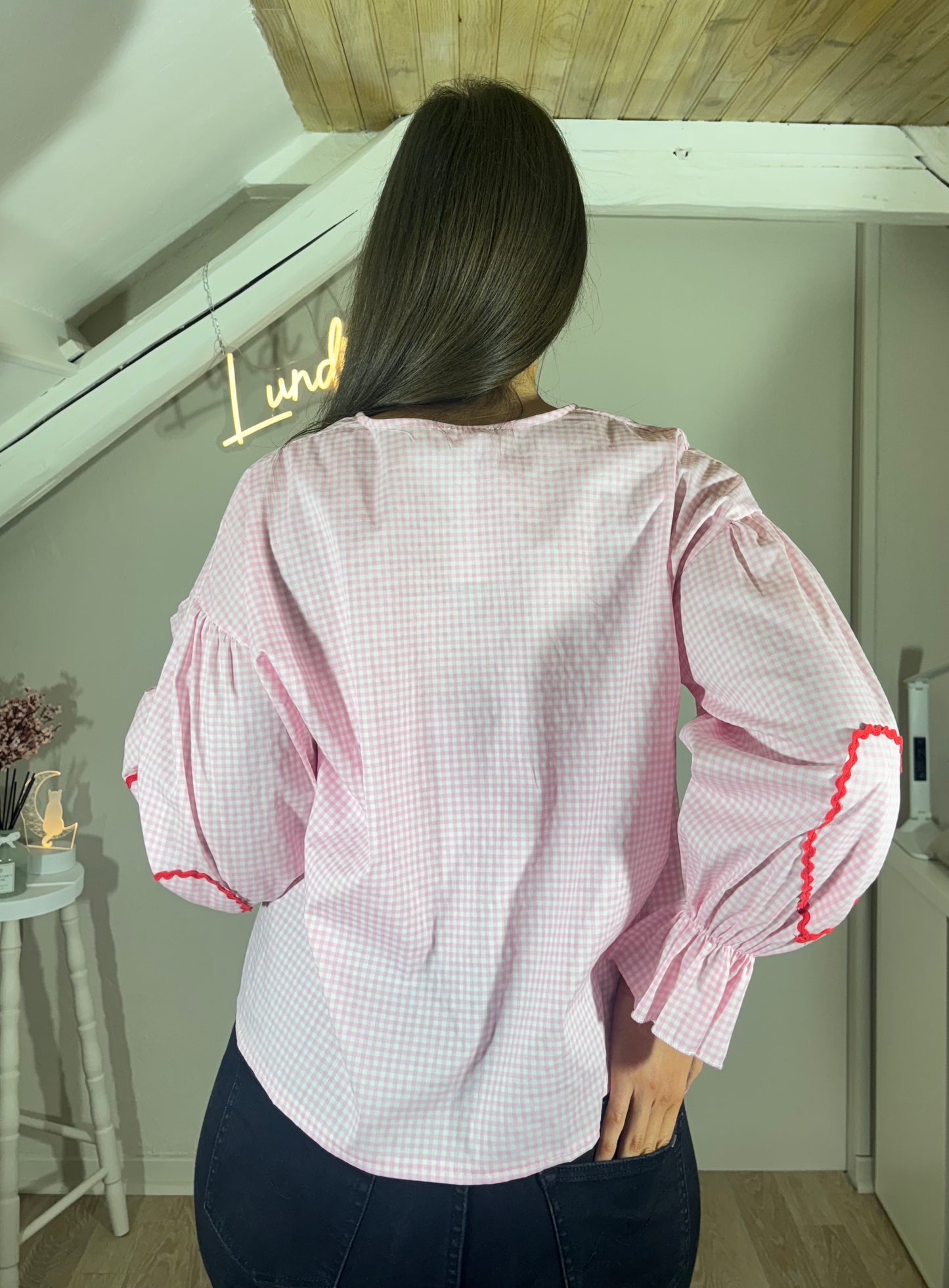 Blouse nœuds vichy - rose