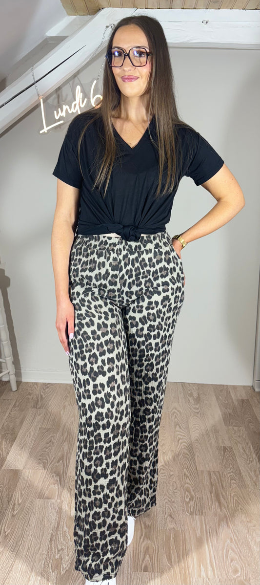 Pantalon léopard en gaze de coton