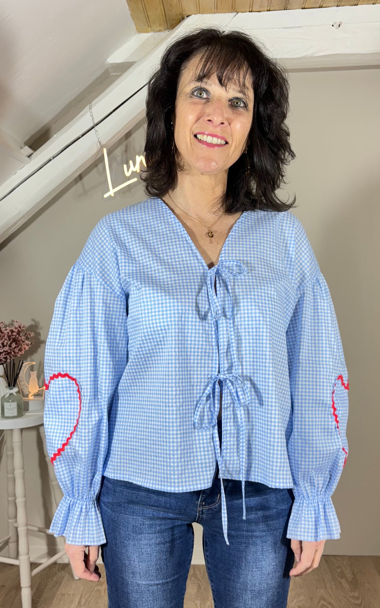 Blouse nœuds vichy - bleue