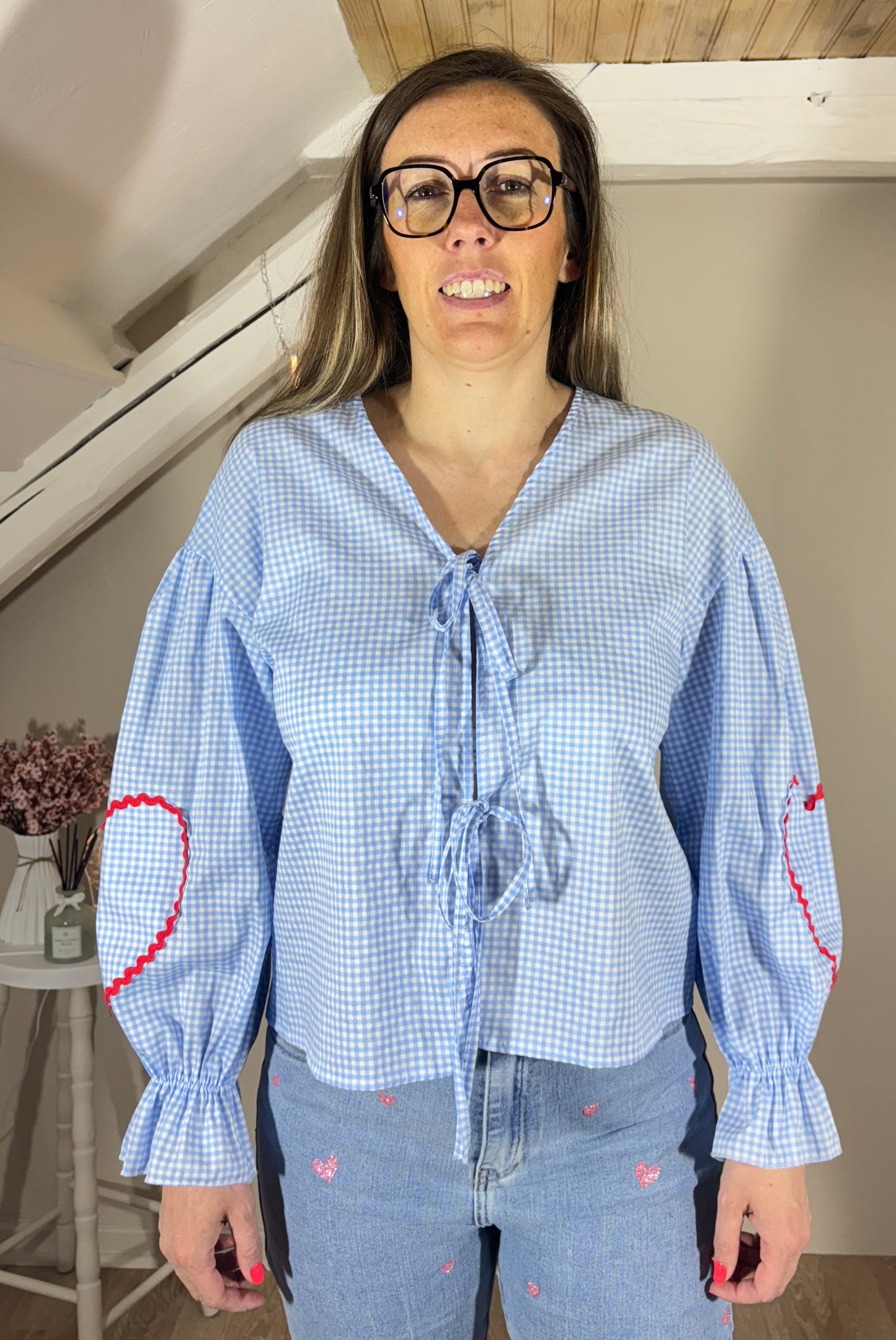 Blouse nœuds vichy - bleue