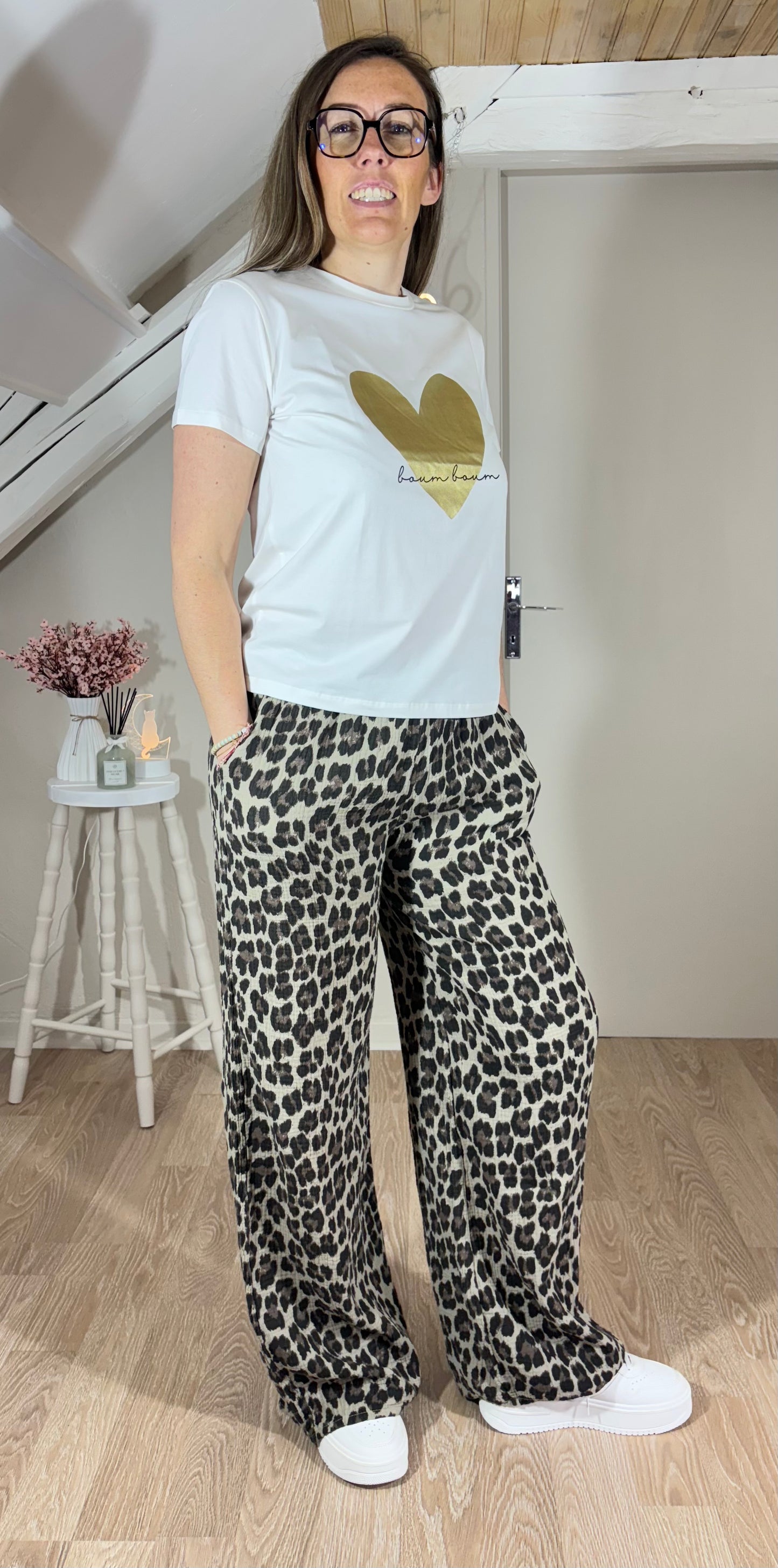 Pantalon léopard en gaze de coton