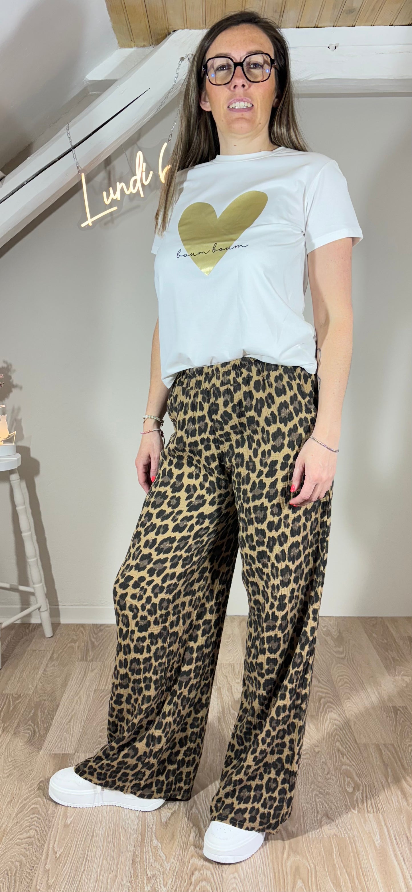 Pantalon léopard en gaze de coton