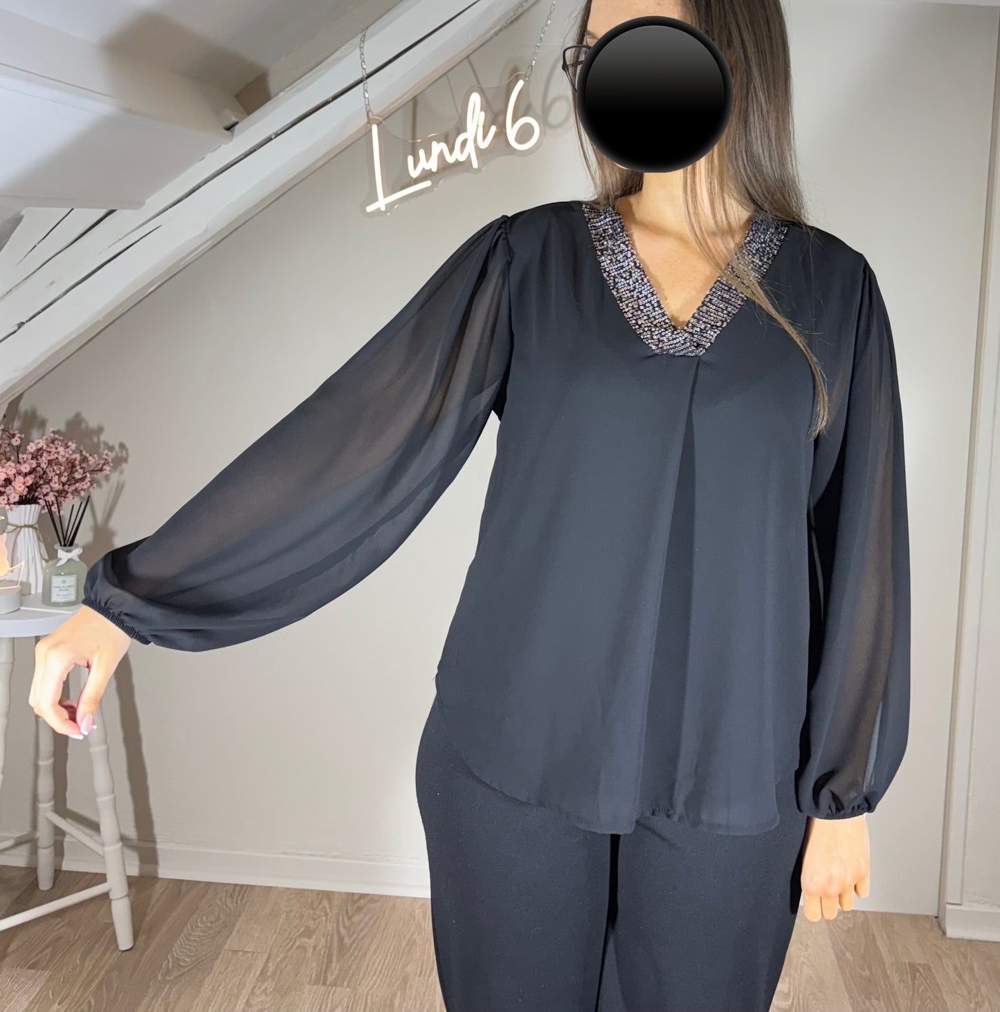 Blouse col V - argent