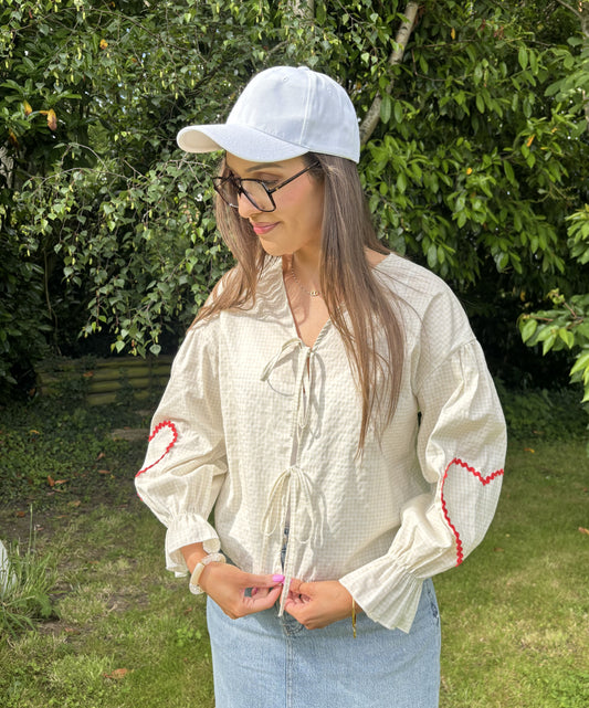 Blouse nœuds vichy - beige