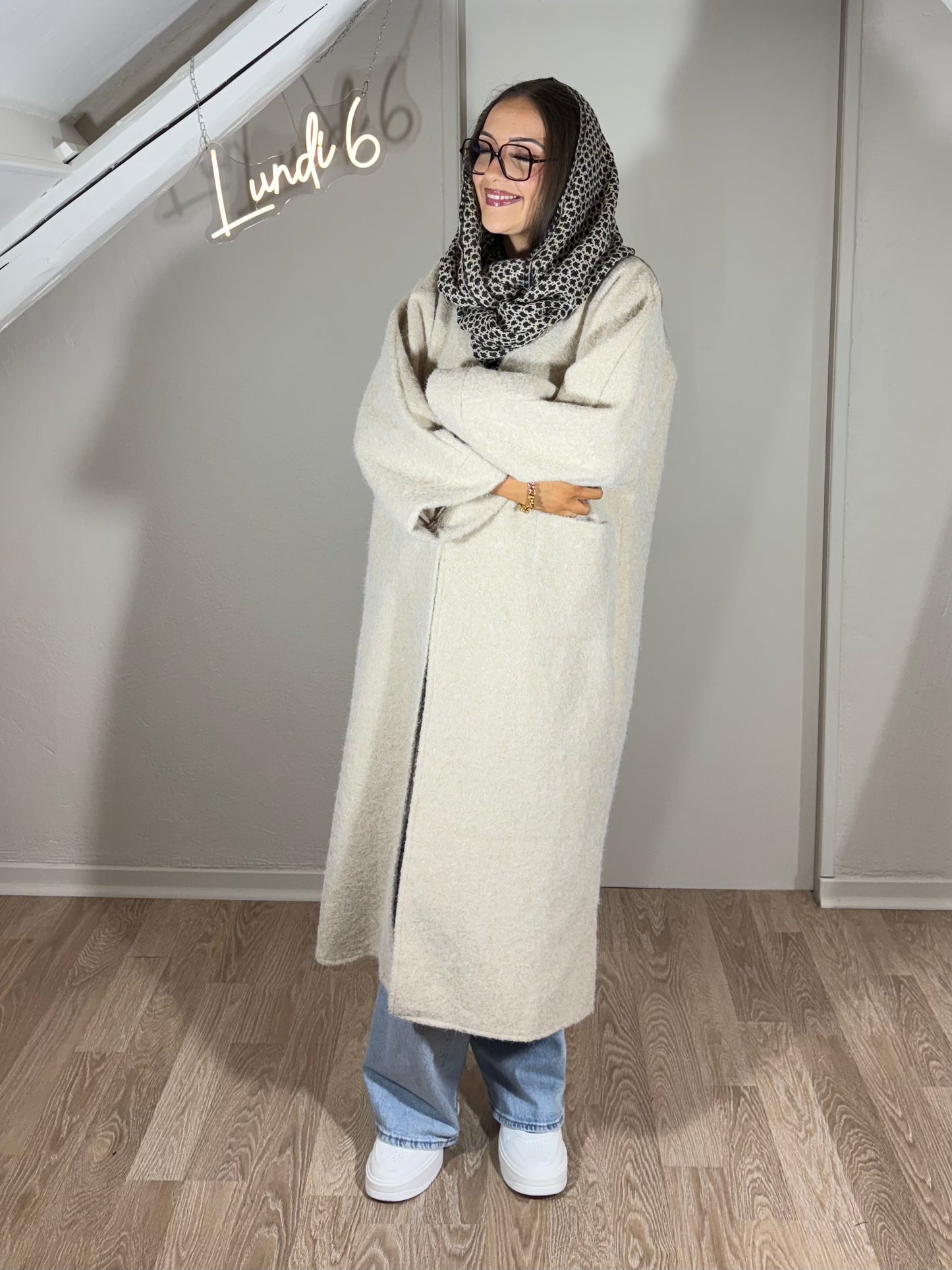 Manteau long oversize bouclettes - crème