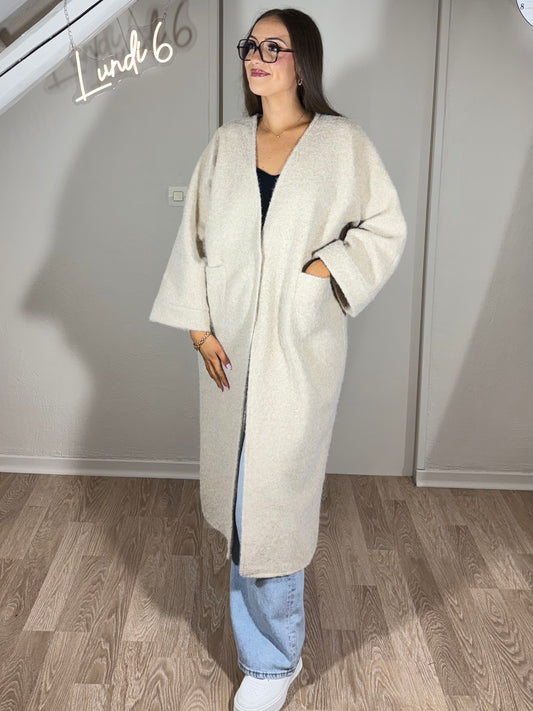 Manteau long oversize bouclettes - crème